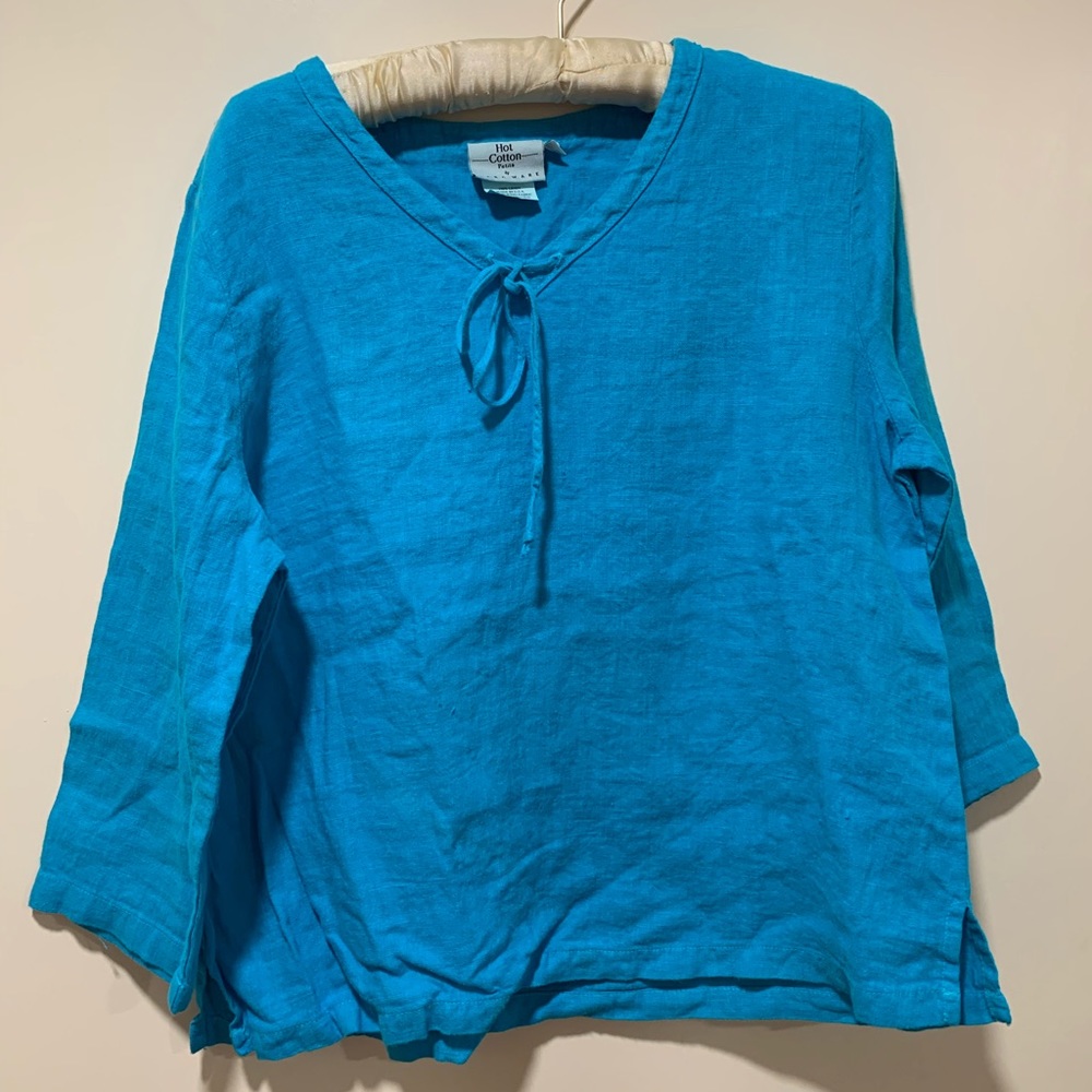 Hot Cotton NWT Blue Linen Womens Top, S Petite